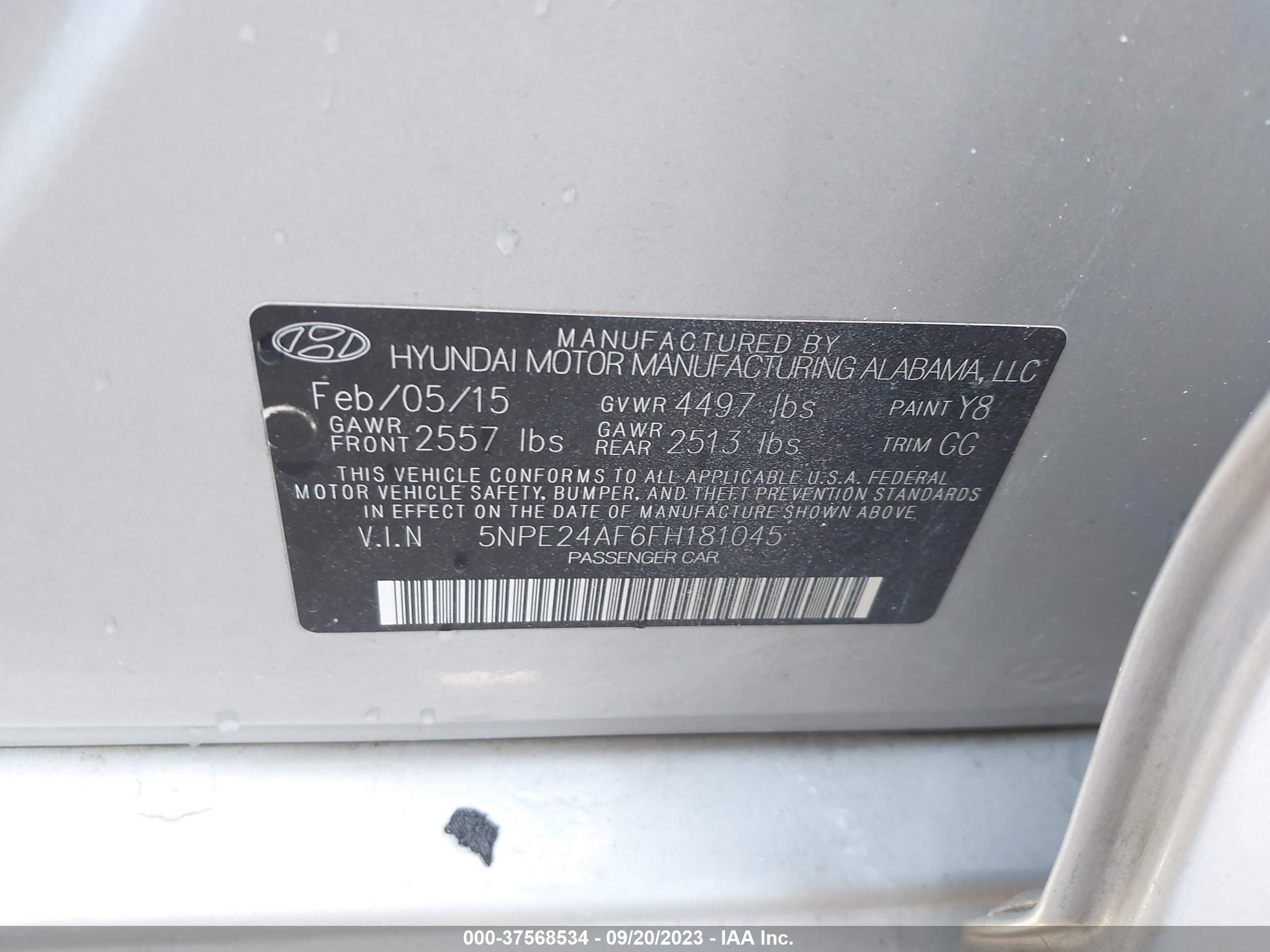 Photo 8 VIN: 5NPE24AF6FH181045 - HYUNDAI SONATA 