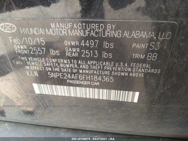 Photo 8 VIN: 5NPE24AF6FH184365 - HYUNDAI SONATA 