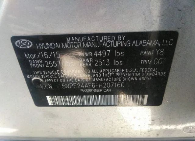 Photo 8 VIN: 5NPE24AF6FH207160 - HYUNDAI SONATA 