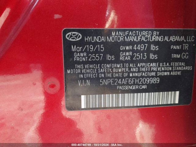 Photo 8 VIN: 5NPE24AF6FH209989 - HYUNDAI SONATA 