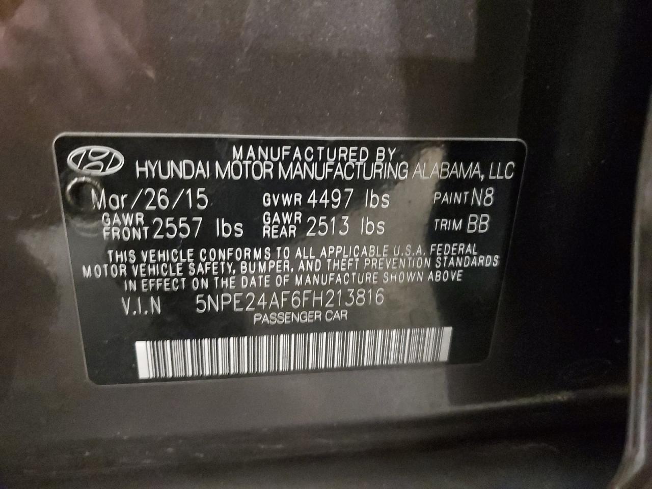 Photo 11 VIN: 5NPE24AF6FH213816 - HYUNDAI SONATA 