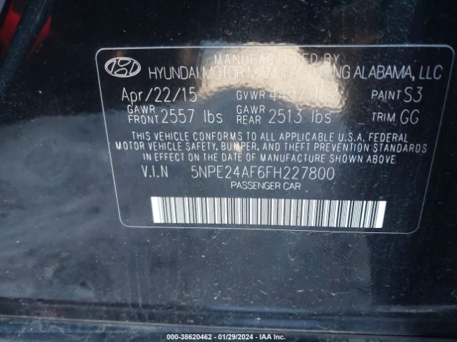 Photo 8 VIN: 5NPE24AF6FH227800 - HYUNDAI SONATA 