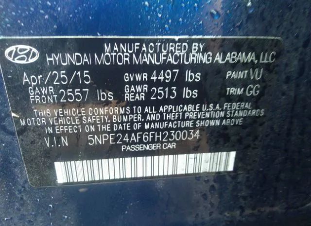 Photo 8 VIN: 5NPE24AF6FH230034 - HYUNDAI SONATA 