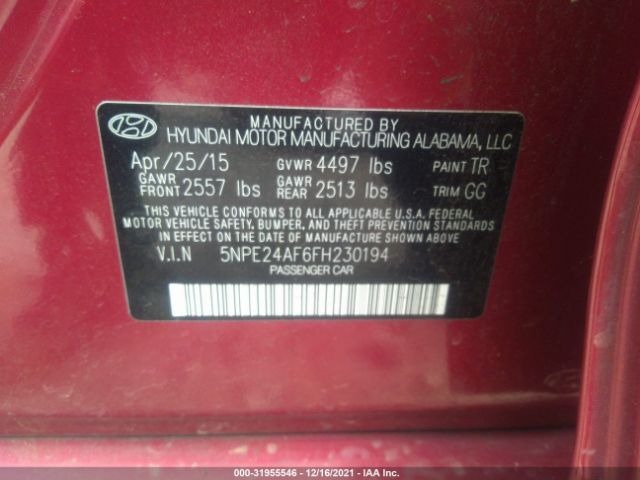 Photo 8 VIN: 5NPE24AF6FH230194 - HYUNDAI SONATA 