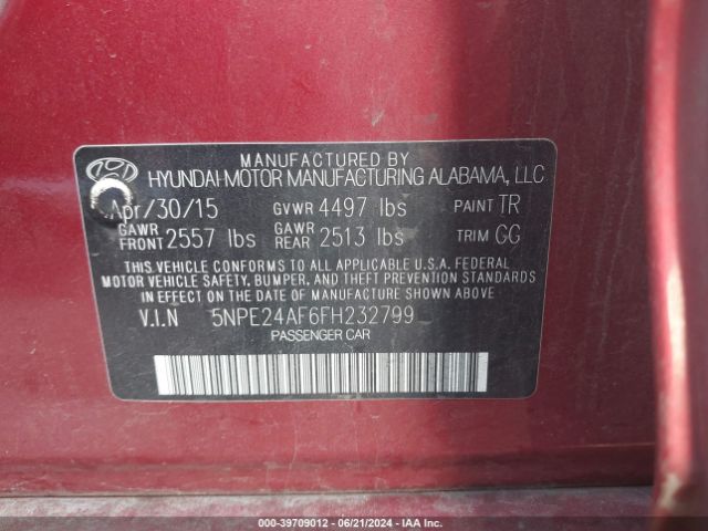 Photo 8 VIN: 5NPE24AF6FH232799 - HYUNDAI SONATA 