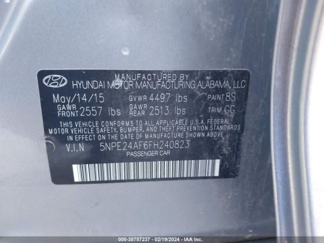 Photo 8 VIN: 5NPE24AF6FH240823 - HYUNDAI SONATA 