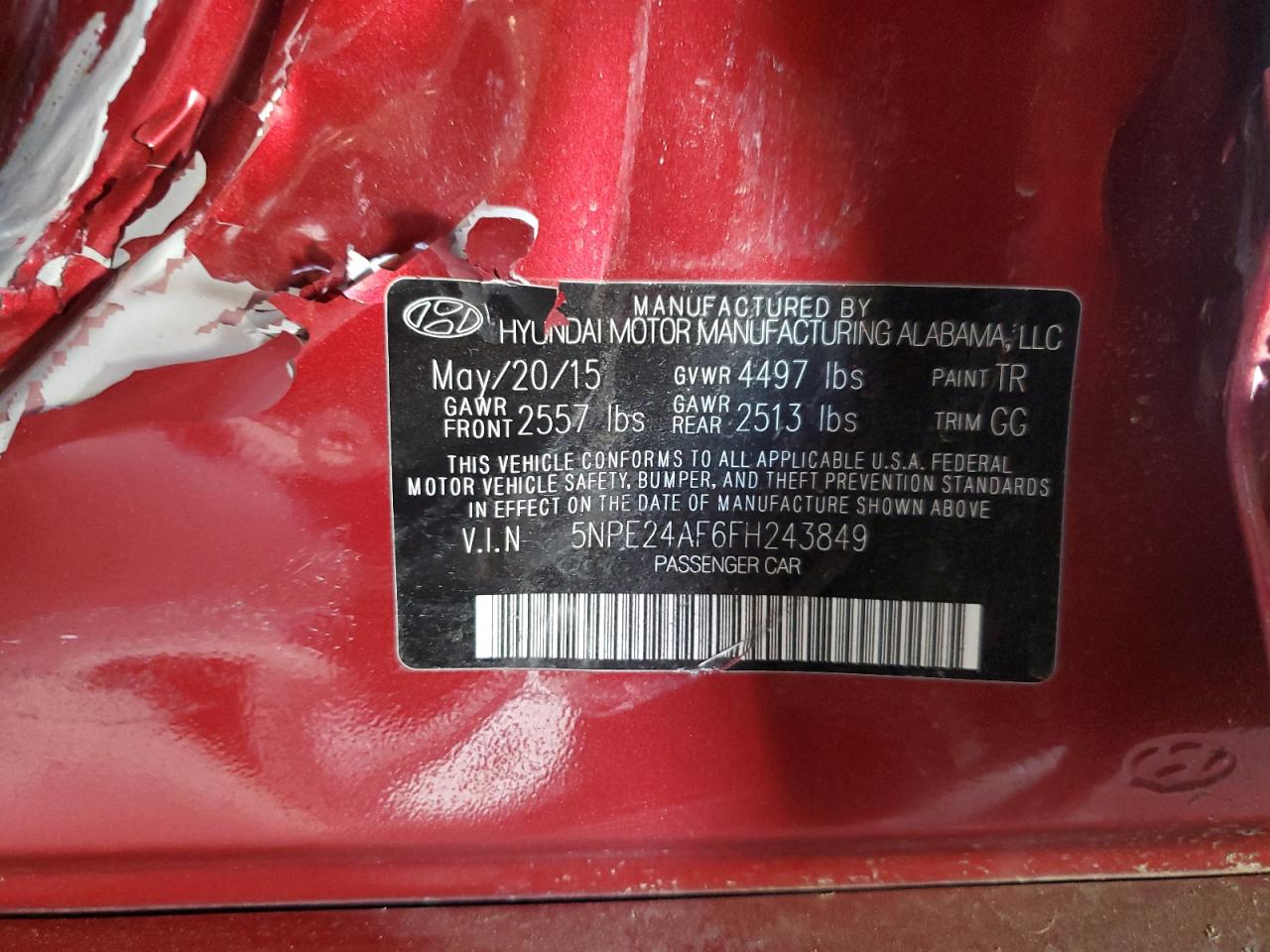 Photo 11 VIN: 5NPE24AF6FH243849 - HYUNDAI SONATA 