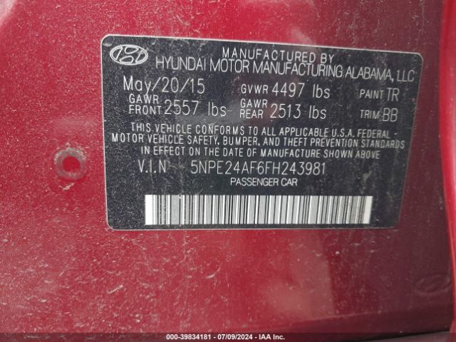 Photo 8 VIN: 5NPE24AF6FH243981 - HYUNDAI SONATA 