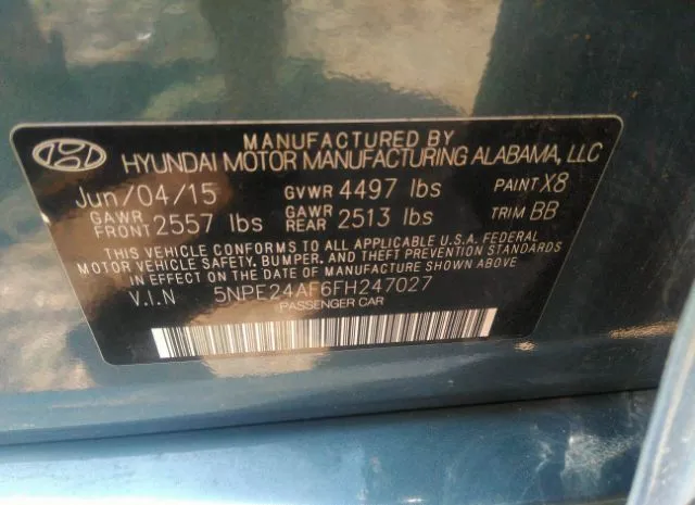 Photo 8 VIN: 5NPE24AF6FH247027 - HYUNDAI SONATA 