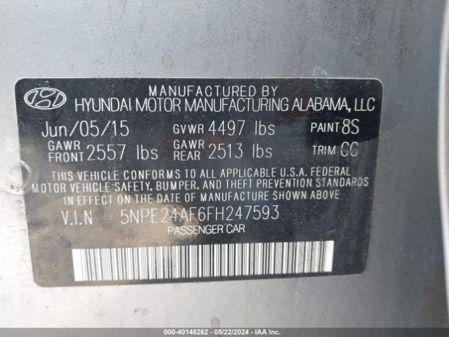 Photo 8 VIN: 5NPE24AF6FH247593 - HYUNDAI SONATA 