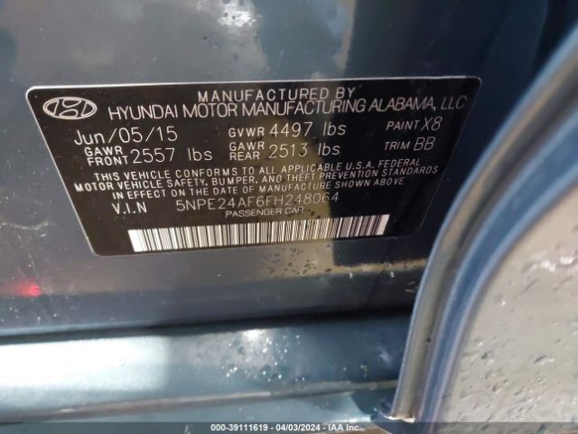 Photo 8 VIN: 5NPE24AF6FH248064 - HYUNDAI SONATA 