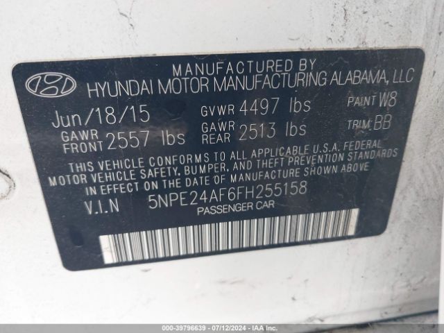 Photo 8 VIN: 5NPE24AF6FH255158 - HYUNDAI SONATA 