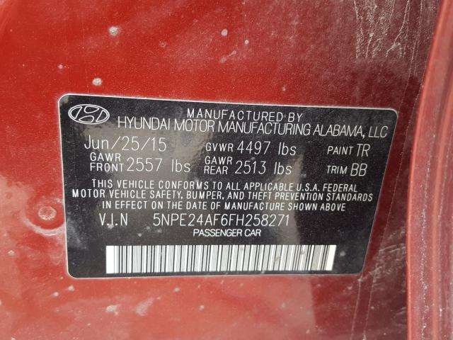 Photo 9 VIN: 5NPE24AF6FH258271 - HYUNDAI SONATA SE 