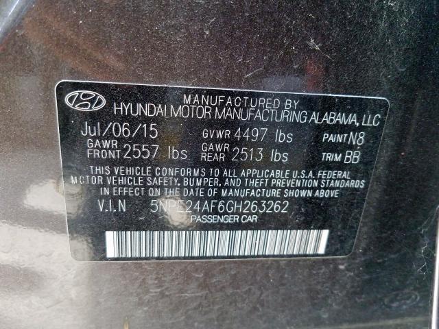 Photo 9 VIN: 5NPE24AF6GH263262 - HYUNDAI SONATA SE 