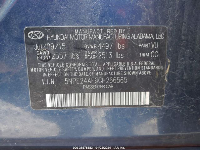 Photo 8 VIN: 5NPE24AF6GH266565 - HYUNDAI SONATA 