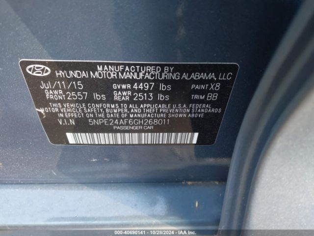 Photo 8 VIN: 5NPE24AF6GH268011 - HYUNDAI SONATA 