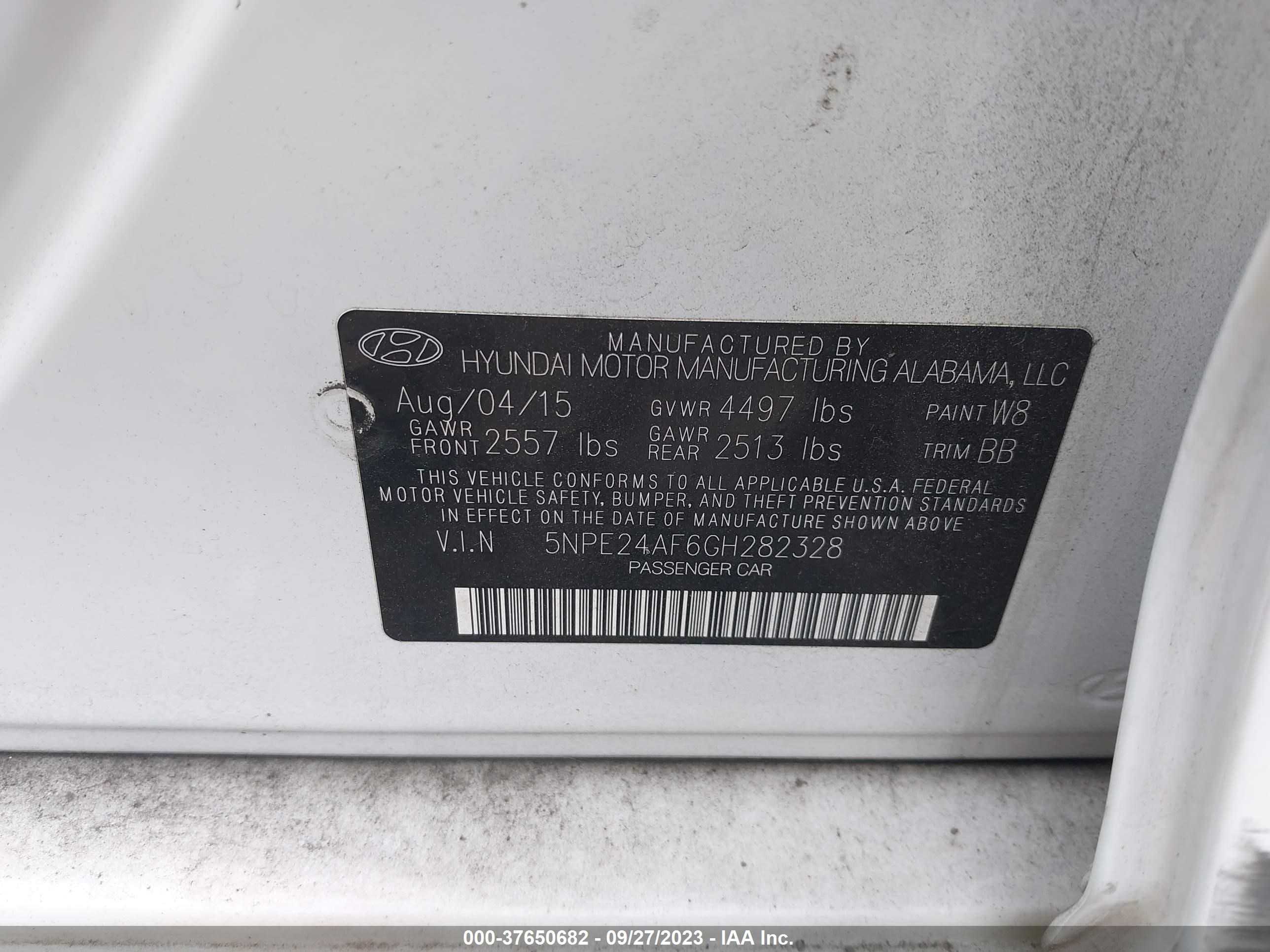 Photo 8 VIN: 5NPE24AF6GH282328 - HYUNDAI SONATA 