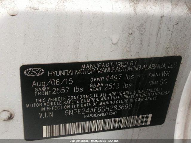 Photo 8 VIN: 5NPE24AF6GH283690 - HYUNDAI SONATA 