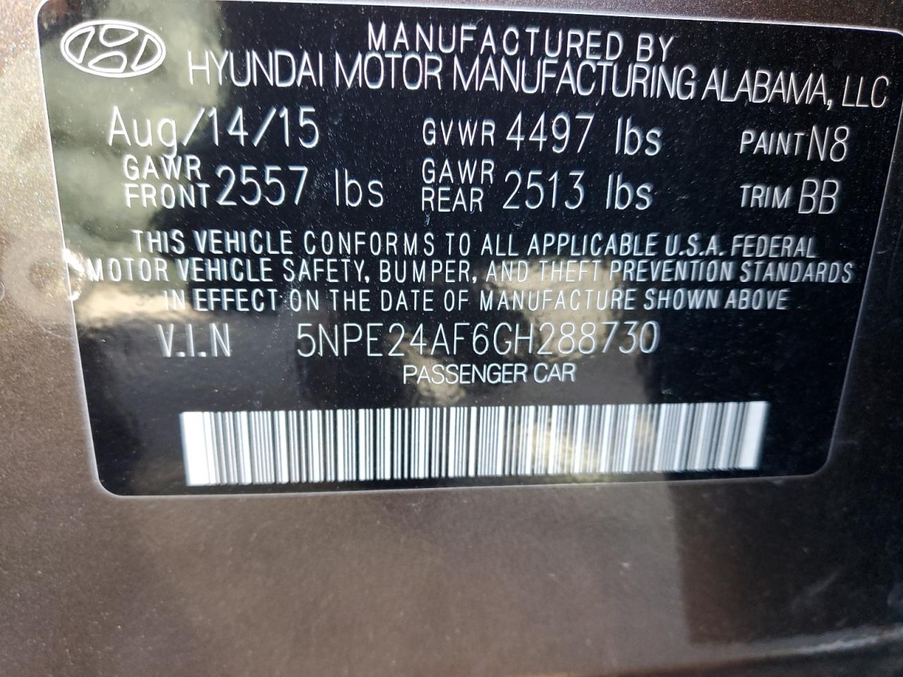 Photo 11 VIN: 5NPE24AF6GH288730 - HYUNDAI SONATA 