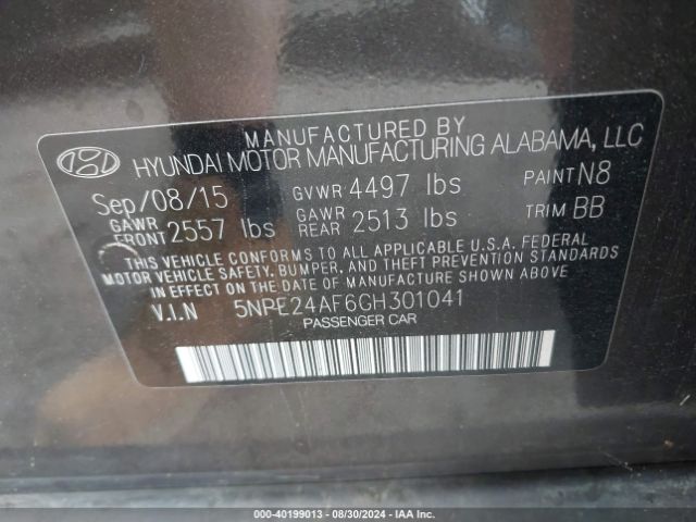 Photo 8 VIN: 5NPE24AF6GH301041 - HYUNDAI SONATA 