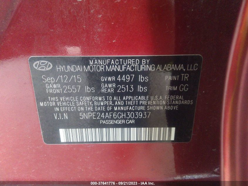 Photo 8 VIN: 5NPE24AF6GH303937 - HYUNDAI SONATA 