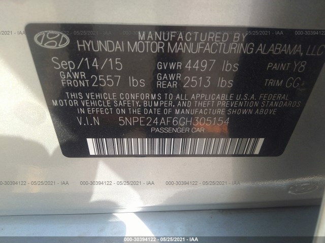 Photo 8 VIN: 5NPE24AF6GH305154 - HYUNDAI SONATA 