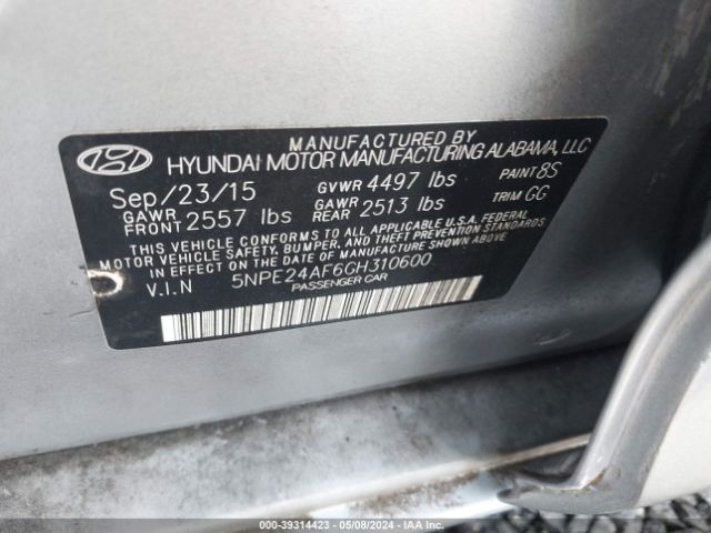 Photo 8 VIN: 5NPE24AF6GH310600 - HYUNDAI SONATA 