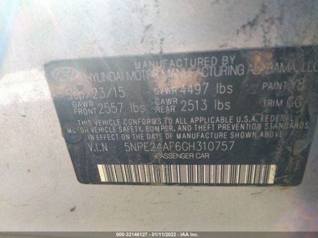 Photo 8 VIN: 5NPE24AF6GH310757 - HYUNDAI SONATA 