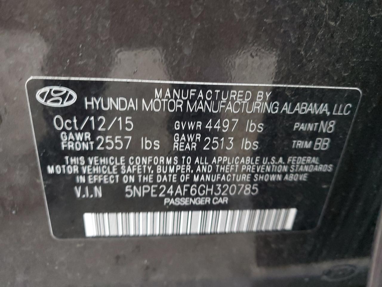 Photo 11 VIN: 5NPE24AF6GH320785 - HYUNDAI SONATA 