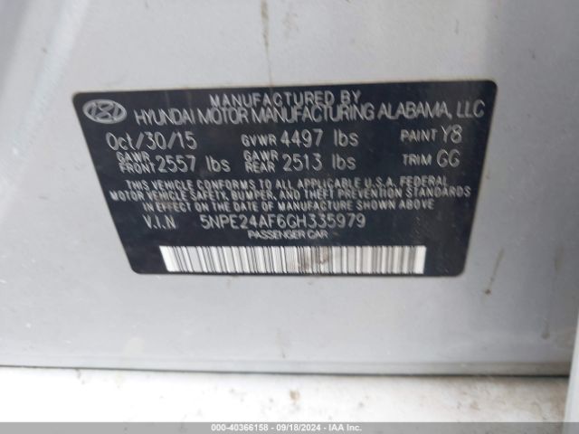 Photo 8 VIN: 5NPE24AF6GH335979 - HYUNDAI SONATA 