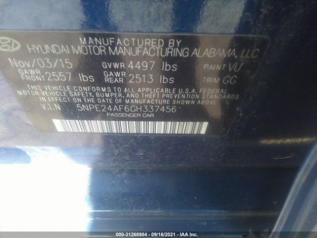 Photo 8 VIN: 5NPE24AF6GH337456 - HYUNDAI SONATA 