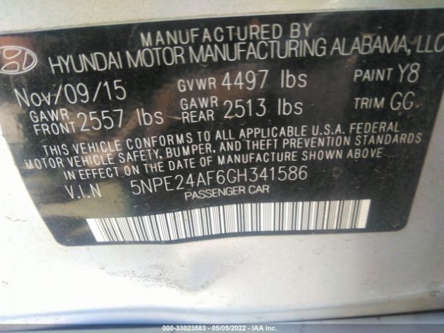 Photo 8 VIN: 5NPE24AF6GH341586 - HYUNDAI SONATA 