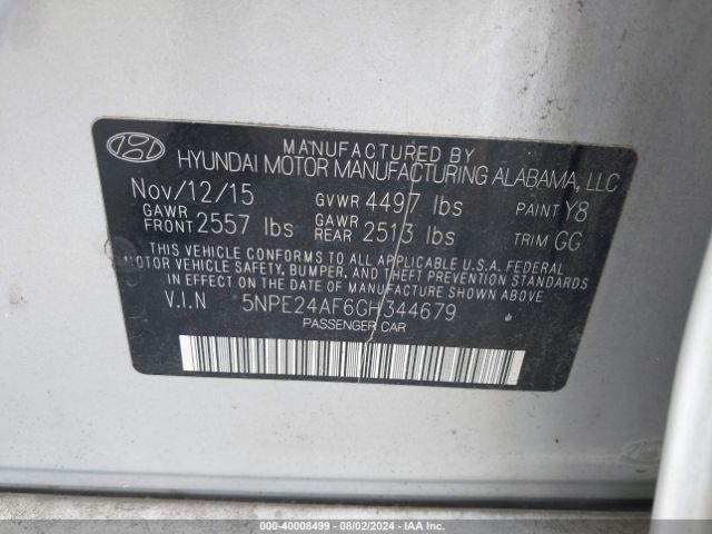 Photo 8 VIN: 5NPE24AF6GH344679 - HYUNDAI SONATA 