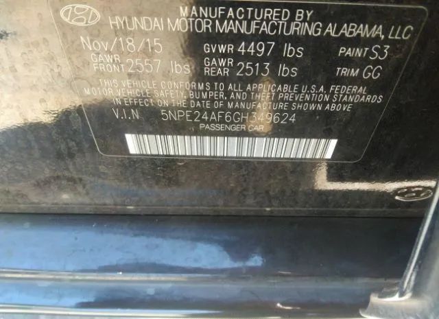 Photo 8 VIN: 5NPE24AF6GH349624 - HYUNDAI SONATA 