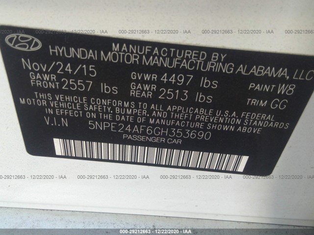 Photo 8 VIN: 5NPE24AF6GH353690 - HYUNDAI SONATA 