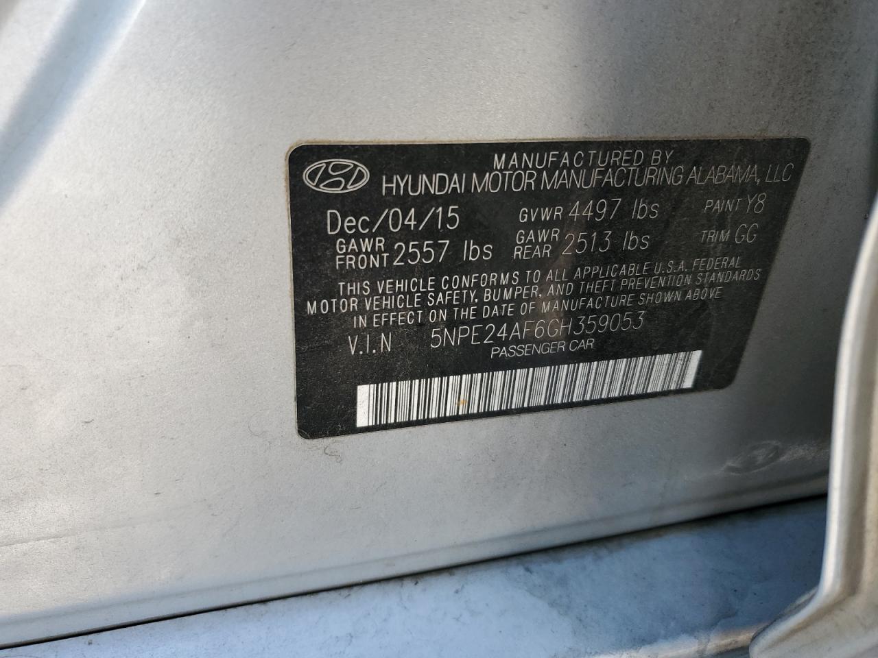 Photo 11 VIN: 5NPE24AF6GH359053 - HYUNDAI SONATA 