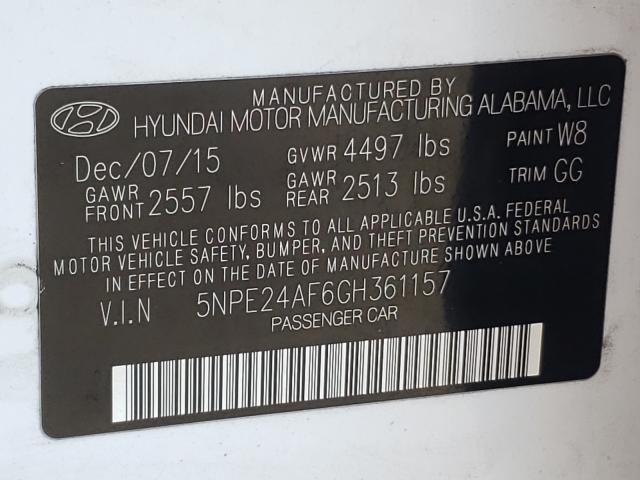 Photo 9 VIN: 5NPE24AF6GH361157 - HYUNDAI SONATA SE 