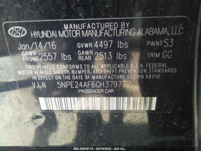 Photo 8 VIN: 5NPE24AF6GH379772 - HYUNDAI SONATA 