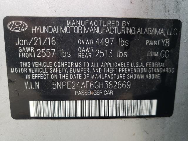 Photo 9 VIN: 5NPE24AF6GH382669 - HYUNDAI SONATA SE 