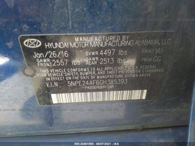 Photo 8 VIN: 5NPE24AF6GH385393 - HYUNDAI SONATA 