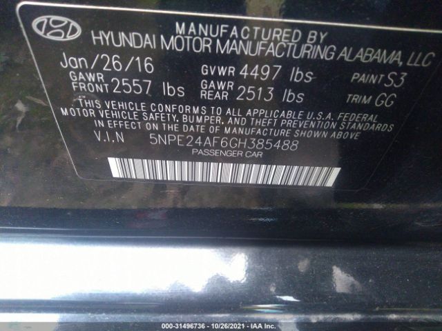 Photo 8 VIN: 5NPE24AF6GH385488 - HYUNDAI SONATA 