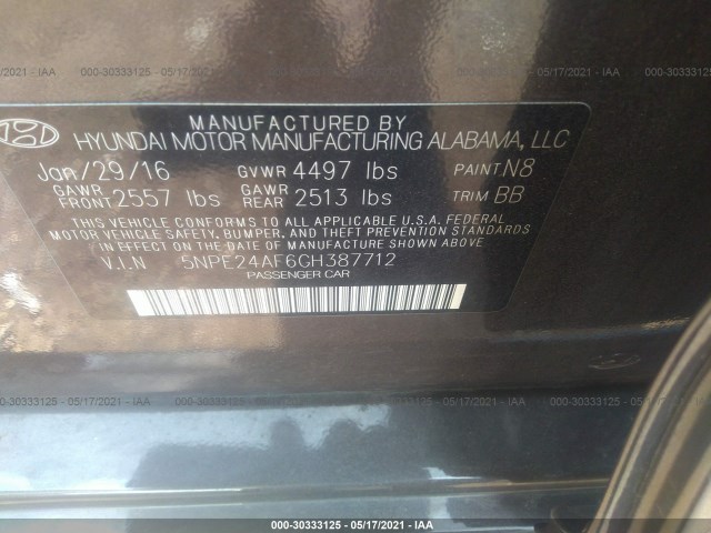 Photo 8 VIN: 5NPE24AF6GH387712 - HYUNDAI SONATA 