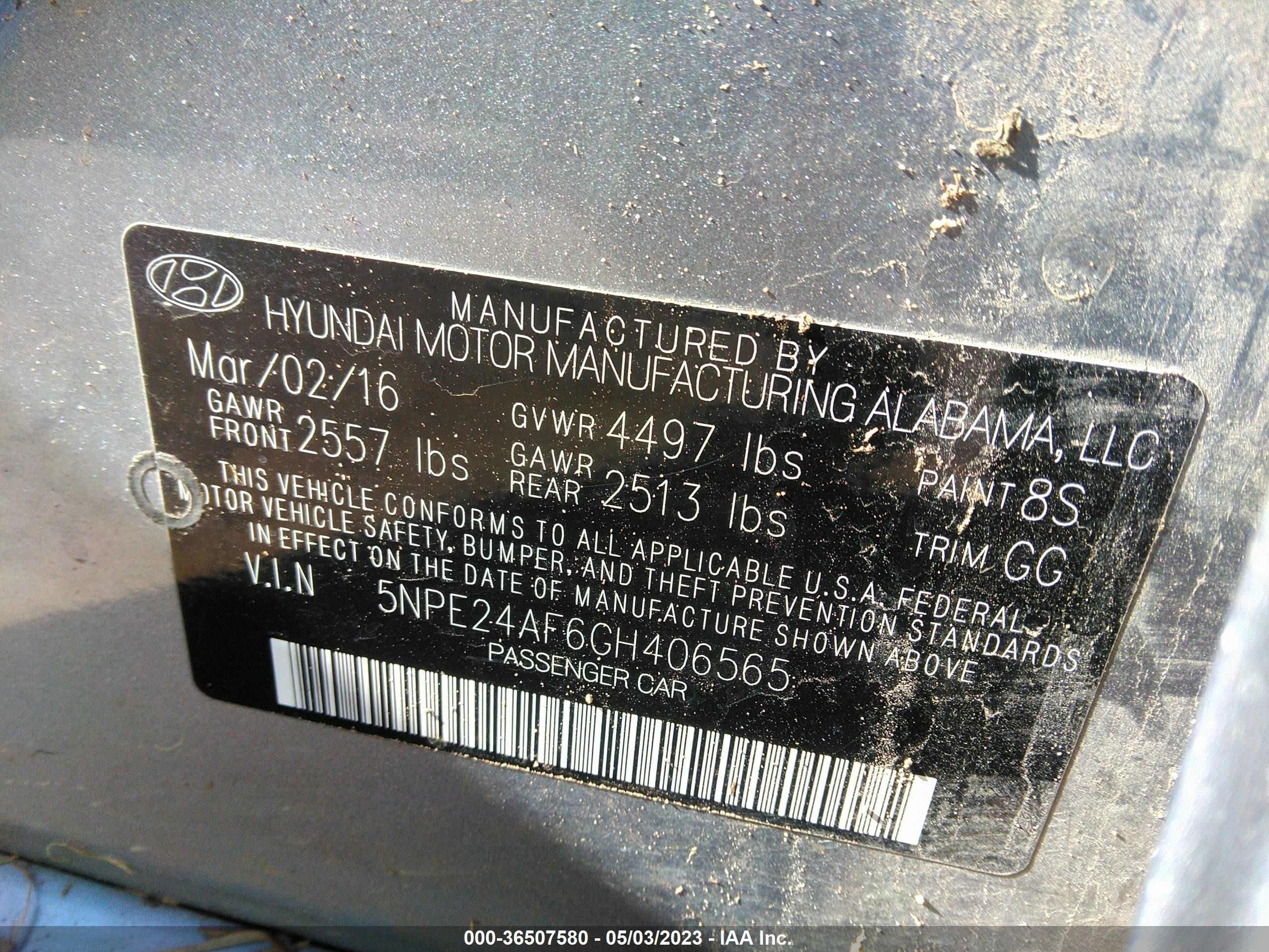 Photo 8 VIN: 5NPE24AF6GH406565 - HYUNDAI SONATA 