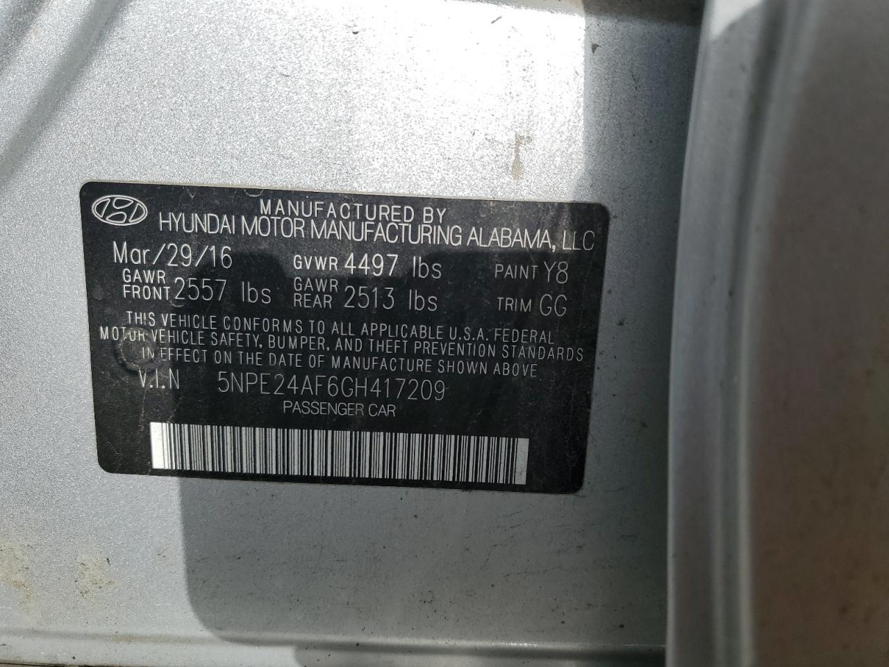 Photo 11 VIN: 5NPE24AF6GH417209 - HYUNDAI SONATA 