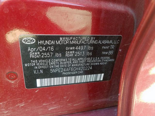 Photo 9 VIN: 5NPE24AF6GH420224 - HYUNDAI SONATA SE 