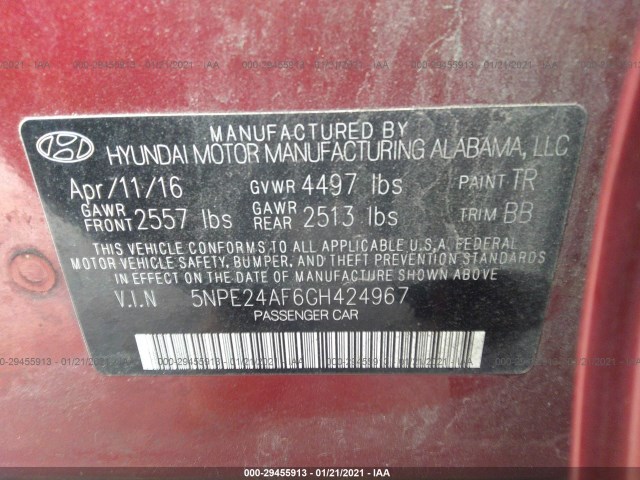 Photo 8 VIN: 5NPE24AF6GH424967 - HYUNDAI SONATA 