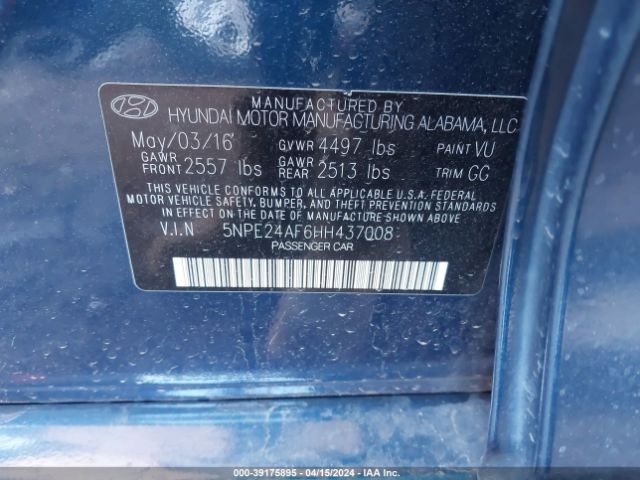 Photo 8 VIN: 5NPE24AF6HH437008 - HYUNDAI SONATA 