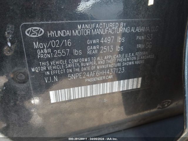 Photo 8 VIN: 5NPE24AF6HH437123 - HYUNDAI SONATA 