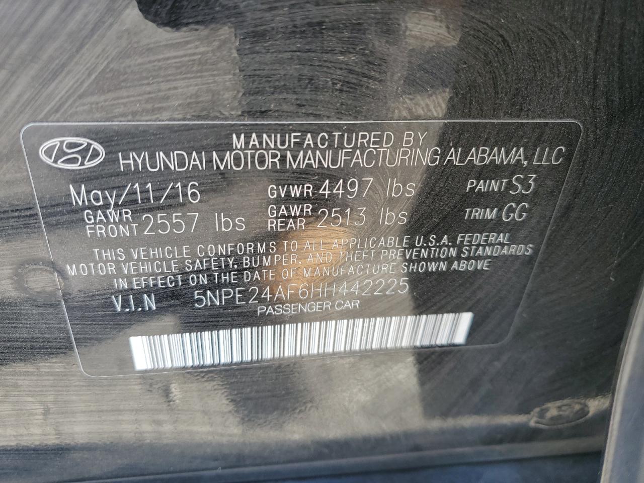 Photo 11 VIN: 5NPE24AF6HH442225 - HYUNDAI SONATA 