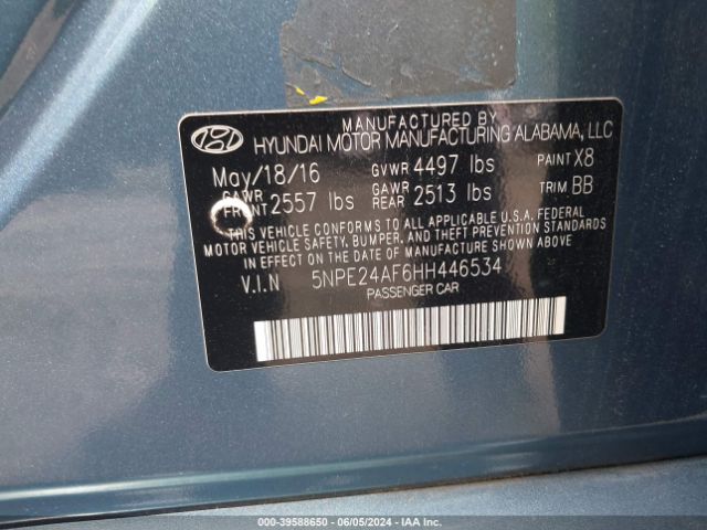 Photo 8 VIN: 5NPE24AF6HH446534 - HYUNDAI SONATA 